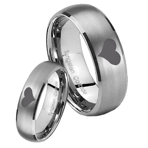 Bride and Groom Heart Dome Brushed Tungsten Carbide Mens Wedding Band Set