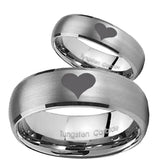 Bride and Groom Heart Dome Brushed Tungsten Carbide Mens Wedding Band Set