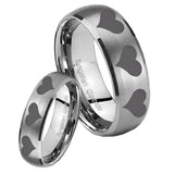 Bride and Groom Multiple Heart Dome Brushed Tungsten Carbide Rings for Men Set