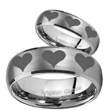 Bride and Groom Multiple Heart Dome Brushed Tungsten Carbide Rings for Men Set