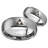 Bride and Groom Zelda Triforce Dome Brushed Tungsten Mens Wedding Ring Set