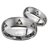 Bride and Groom Multiple Zelda Triforce Dome Brushed Tungsten Men's Ring Set