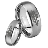 His Her Satin Silver Dome Air Force Tungsten Carbide Wedding Rings Set