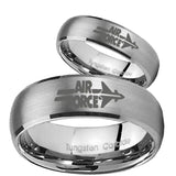 His Her Satin Silver Dome Air Force Tungsten Carbide Wedding Rings Set