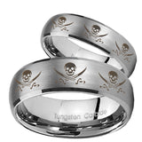 His Hers Multiple Skull Pirate Dome Brushed Tungsten Men's Bands Ring Set