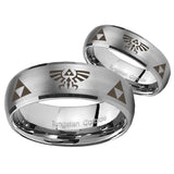 Bride and Groom Legend of Zelda Dome Brushed Tungsten Engagement Ring Set