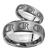 Bride and Groom Multiple CTR Dome Brushed Tungsten Men's Wedding Band Set