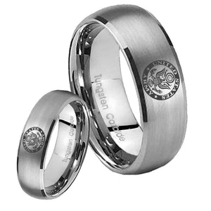 Bride and Groom U.S. Army Dome Brushed Tungsten Carbide Men's Ring Set