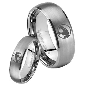 Bride and Groom Thundercat Dome Brushed Tungsten Carbide Men's Wedding Ring Set