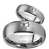 Bride and Groom Monarch Dome Brushed Tungsten Carbide Wedding Bands Ring Set