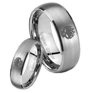 His Her Satin Silver Dome Offspring Tungsten Carbide Wedding Rings Set