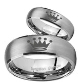 Bride and Groom Crown Dome Brushed Tungsten Carbide Men's Wedding Band Set