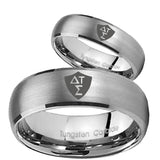 Bride and Groom Greek CTR Dome Brushed Tungsten Carbide Men's Band Ring Set