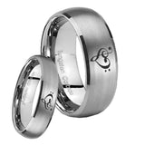 Bride and Groom Music & Heart Dome Brushed Tungsten Men's Promise Rings Set