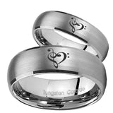 Bride and Groom Music & Heart Dome Brushed Tungsten Men's Promise Rings Set