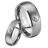 His and Hers Mario Boo Ghost Dome Brushed Tungsten Men's Engagement Band Set