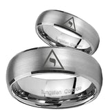 Bride and Groom Masonic Yod Dome Brushed Tungsten Carbide Rings for Men Set