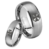 Bride and Groom Resident Evil Dome Brushed Tungsten Mens Wedding Band Set