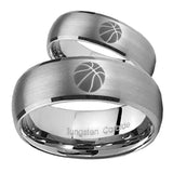 Bride and Groom Basketball Dome Brushed Tungsten Carbide Men's Promise Rings Set