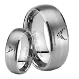 His Her Satin Silver Dome US Air Force Tungsten Carbide Wedding Rings Set