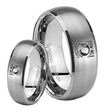 Bride and Groom Military Pow Dome Brushed Tungsten Carbide Engagement Ring Set