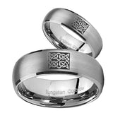 Bride and Groom Celtic Design Dome Brushed Tungsten Mens Wedding Band Set