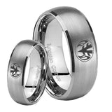 His and Hers Love Power Rangers Dome Brushed Tungsten Men's Wedding Ring Set