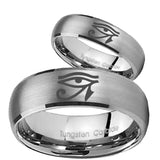 Bride and Groom Seeing Eye Dome Brushed Tungsten Mens Engagement Band Set