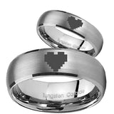 His Her Satin Silver Dome Zelda Heart Tungsten Carbide Wedding Rings Set