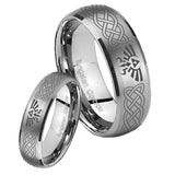 Bride and Groom Celtic Zelda Dome Brushed Tungsten Mens Engagement Ring Set