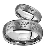 Bride and Groom Celtic Zelda Dome Brushed Tungsten Mens Engagement Ring Set