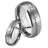 His Hers Heart Beat forever Heart always Dome Brushed Tungsten Mens Ring Set