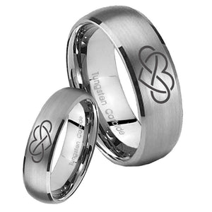 Bride and Groom Infinity Love Dome Brushed Tungsten Men's Engagement Ring Set