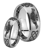 Bride and Groom Irish Claddagh Dome Brushed Tungsten Mens Ring Personalized Set