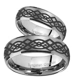 Bride and Groom Celtic Knot Dome Brushed Tungsten Carbide Wedding Band Mens Set