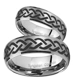 Bride and Groom Laser Celtic Knot Dome Brushed Tungsten Carbide Men's Ring Set