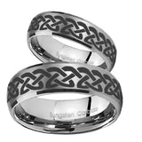 Bride and Groom Celtic Knot Love Dome Brushed Tungsten Carbide Men's Ring Set