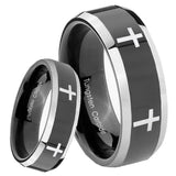 8mm Crosses Beveled Edges Glossy Black 2 Tone Tungsten Carbide Anniversary Ring