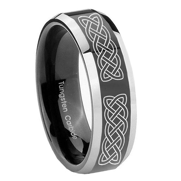 10mm Celtic Knot Beveled Edges Glossy Black 2 Tone Tungsten Custom Ring for Men
