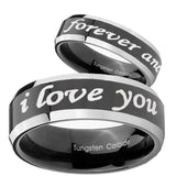 10mm I Love You Forever and ever Beveled Glossy Black 2 Tone Tungsten Bands Ring