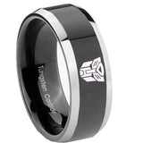 10mm Transformers Autobot Beveled Edges Glossy Black 2 Tone Tungsten Mens Ring