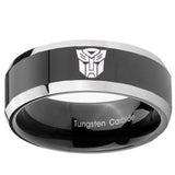 10mm Transformers Autobot Beveled Edges Glossy Black 2 Tone Tungsten Mens Ring