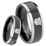 8mm Transformers Autobot Beveled Glossy Black 2 Tone Tungsten Men's Band Ring