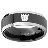 10mm Decepticon Transformers Beveled Glossy Black 2 Tone Tungsten Bands Ring