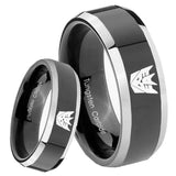 8mm Decepticon Transformers Beveled Glossy Black 2 Tone Tungsten Mens Ring