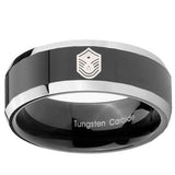 10mm Chief Master Sergeant Vector Beveled Glossy Black 2 Tone Tungsten Mens Ring