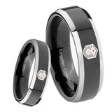 8mm Chief Master Sergeant Vector Beveled Glossy Black 2 Tone Tungsten Mens Ring