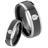 His Hers Army Sergeant Major Beveled Glossy Black 2 Tone Tungsten Bands Ring Set