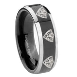 10mm Multiple CTR Beveled Glossy Black 2 Tone Tungsten Mens Engagement Band