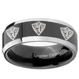 10mm Multiple CTR Beveled Glossy Black 2 Tone Tungsten Mens Engagement Band